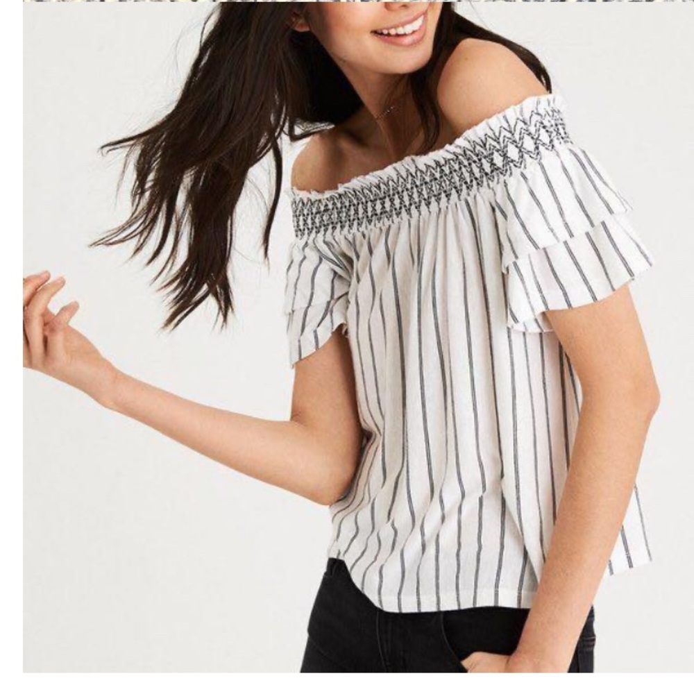 Off-Shoulder Striped Top American eagle